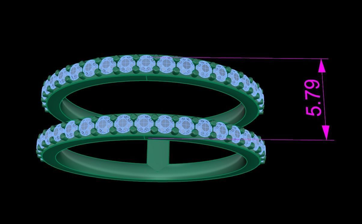 DOUBLE DIAMOND ROW BAND RING SIZE 4 3D print model_7