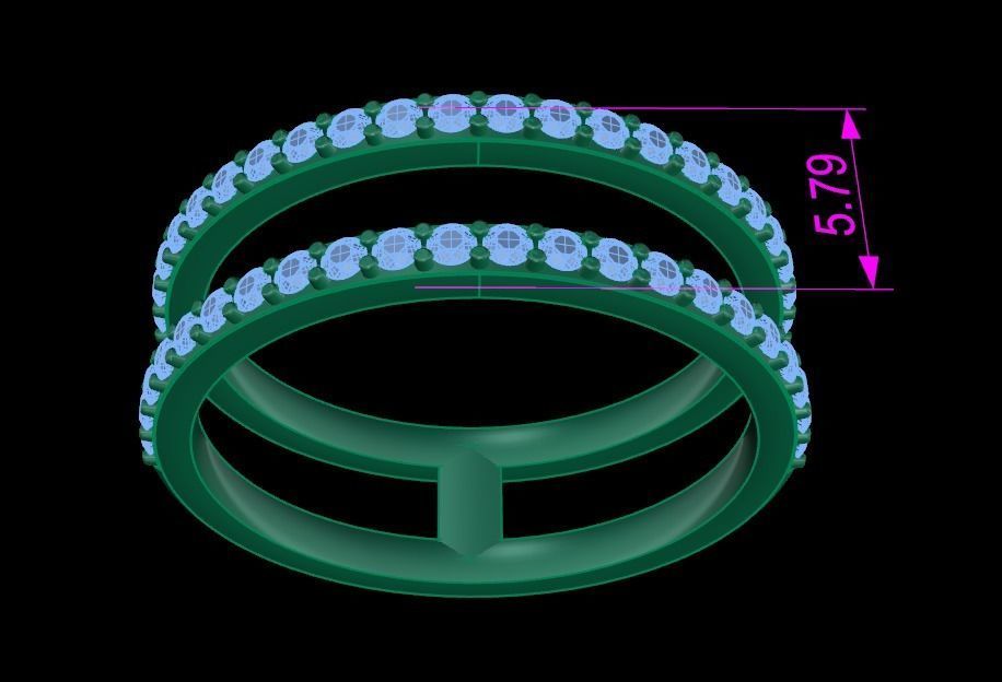 DOUBLE DIAMOND ROW BAND RING SIZE 5 3D print model_8