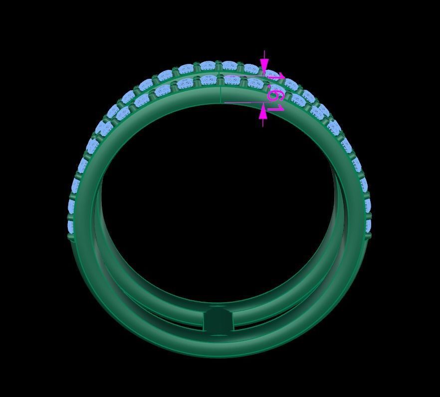 DOUBLE DIAMOND ROW BAND RING SIZE 5 3D print model_7