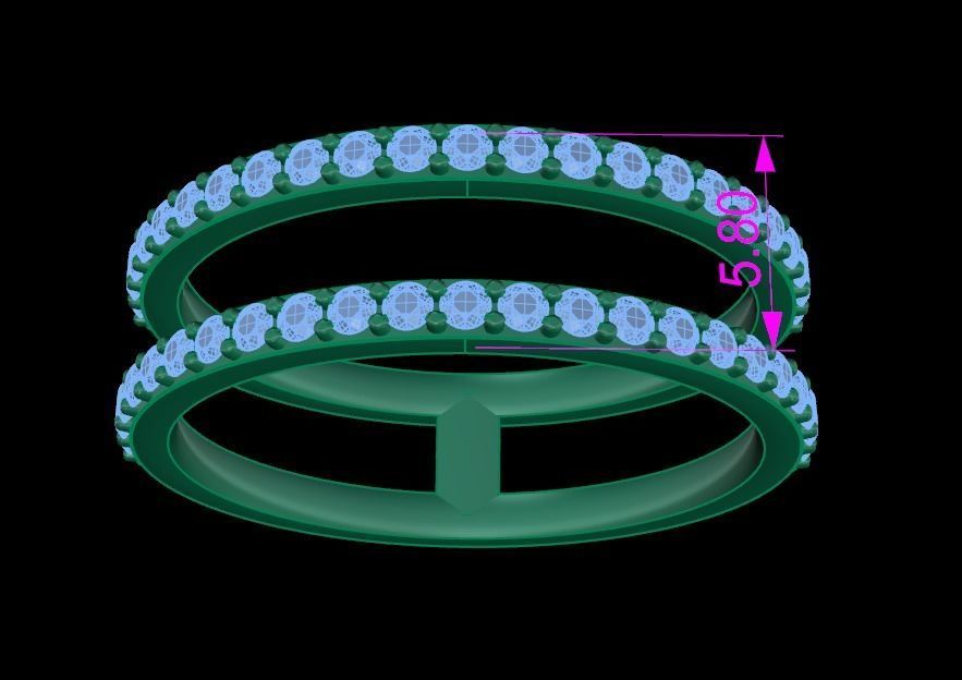 DOUBLE DIAMOND ROW BAND RING SIZE 6 3D print model_9