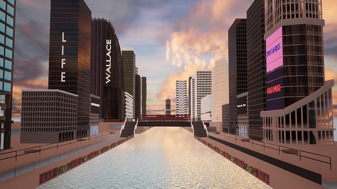 City Scene Low-poly 3D model