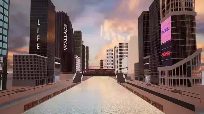 City Scene Low-poly 3D model