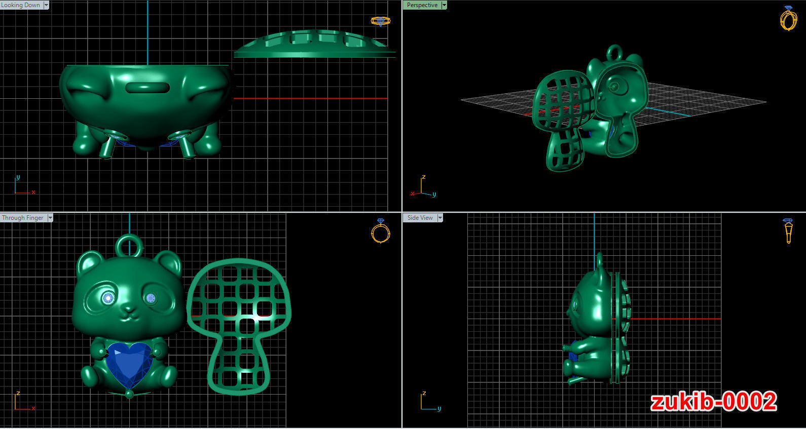 Zukib-0002 - Tiny Bear pendant with heart gem 3D print model_2