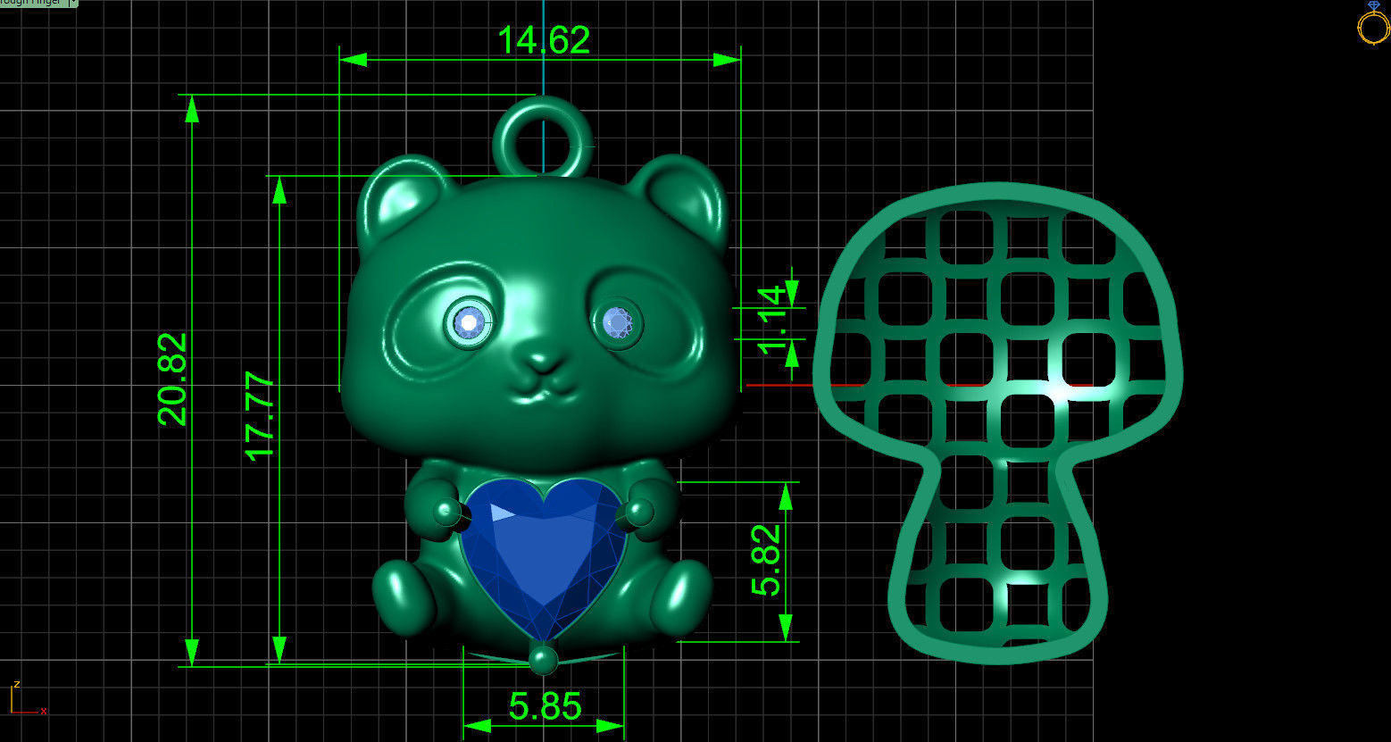 Zukib-0002 - Tiny Bear pendant with heart gem 3D print model_1