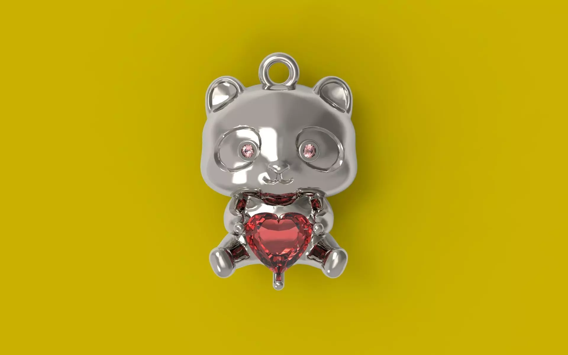 Zukib-0002 - Tiny Bear pendant with heart gem 3D print model_0