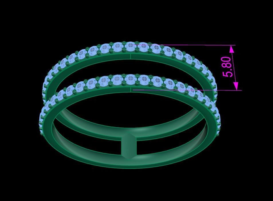 DOUBLE DIAMOND ROW BAND RING SIZE 8 3D print model_8