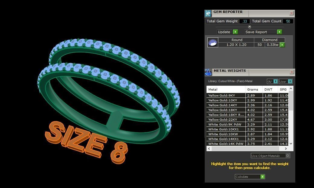 DOUBLE DIAMOND ROW BAND RING SIZE 8 3D print model_7