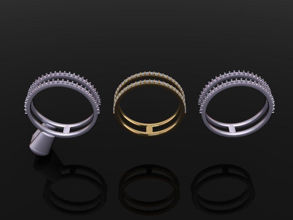 DOUBLE DIAMOND ROW BAND RING SIZE 9 3D print model_1