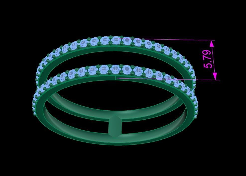 DOUBLE DIAMOND ROW BAND RING SIZE 10 3D print model_8