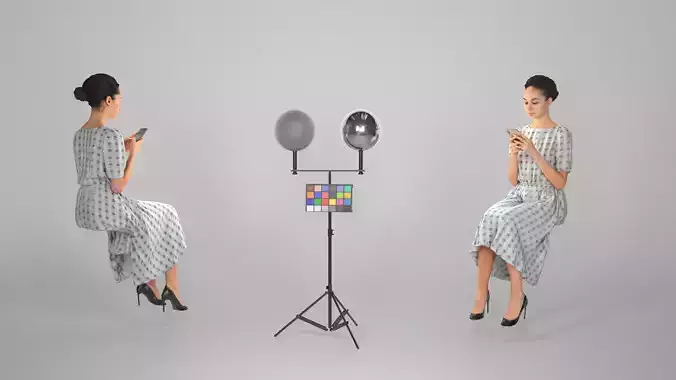 Attractive woman in midi dress sitting 261