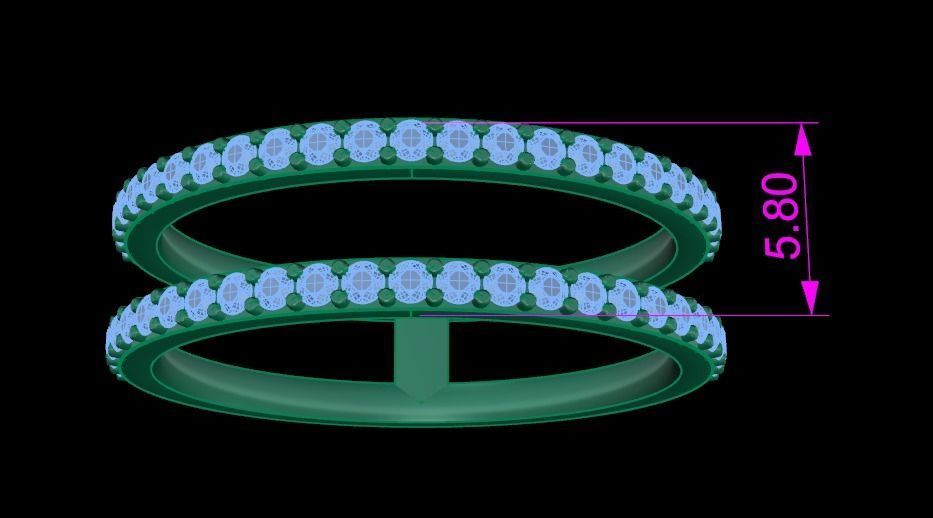 DOUBLE DIAMOND ROW BAND RING MIX SIZE 4 5 6 7 8 9 10 3D print model_5
