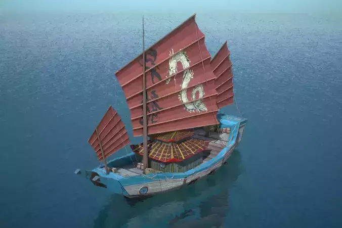 Old Asian Sea Ship Low-poly 3D model