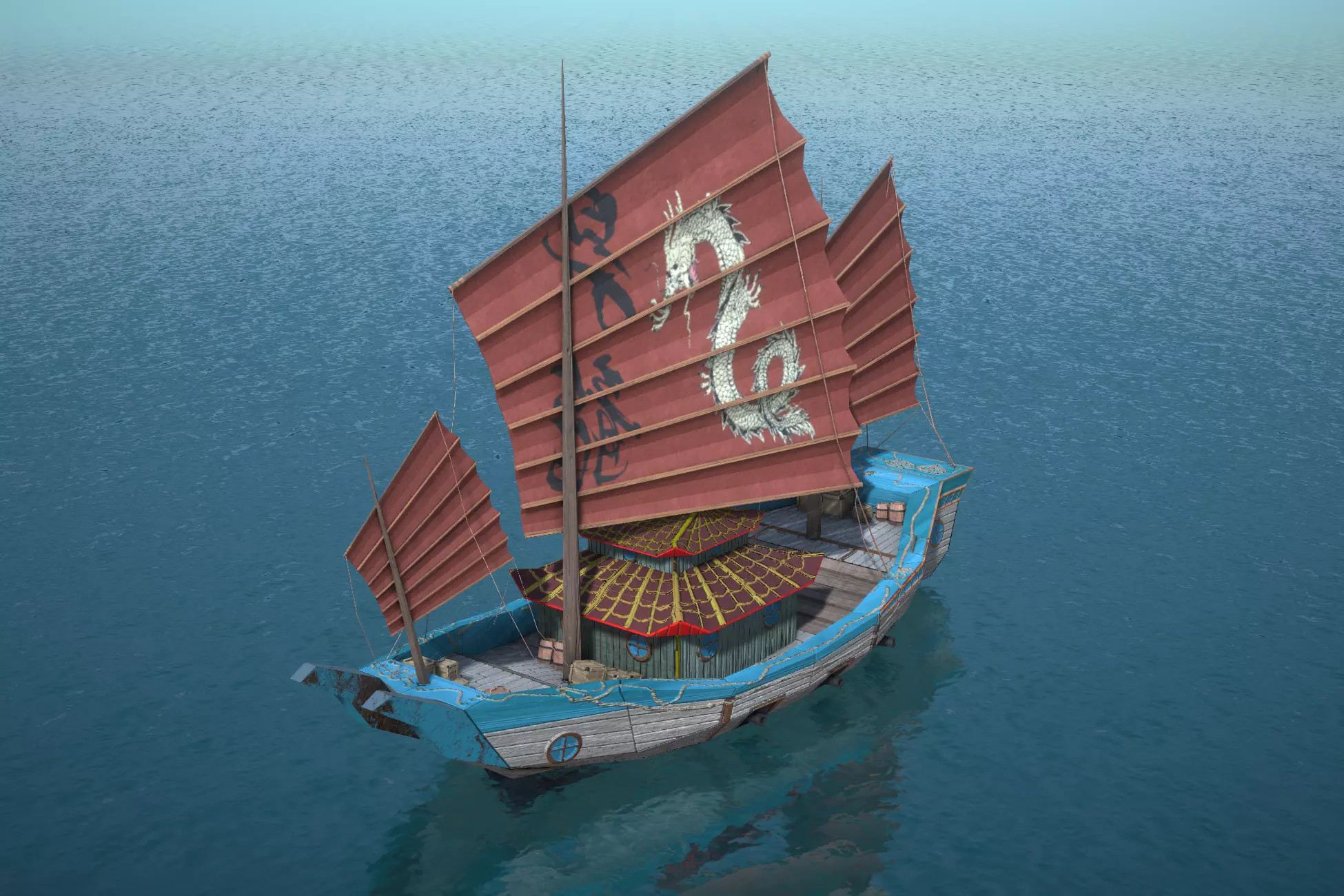 Old Asian Sea Ship Low-poly 3D model_0