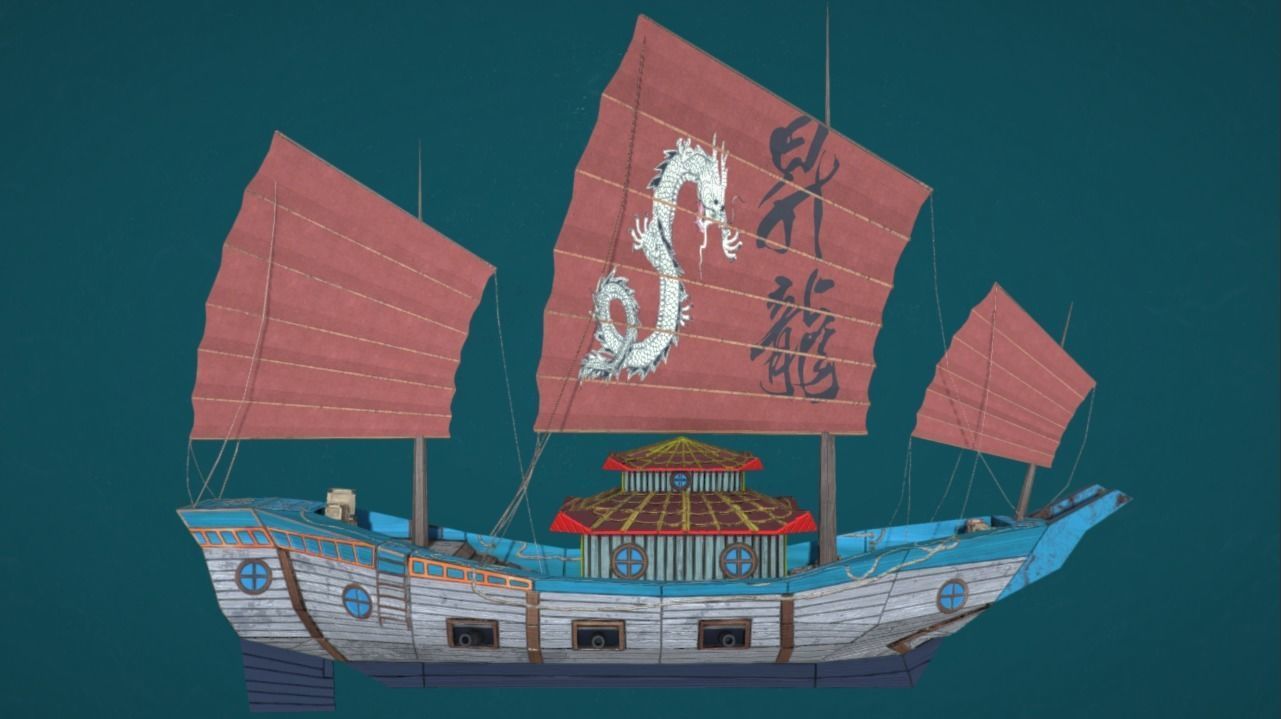 Old Asian Sea Ship Low-poly 3D model_4