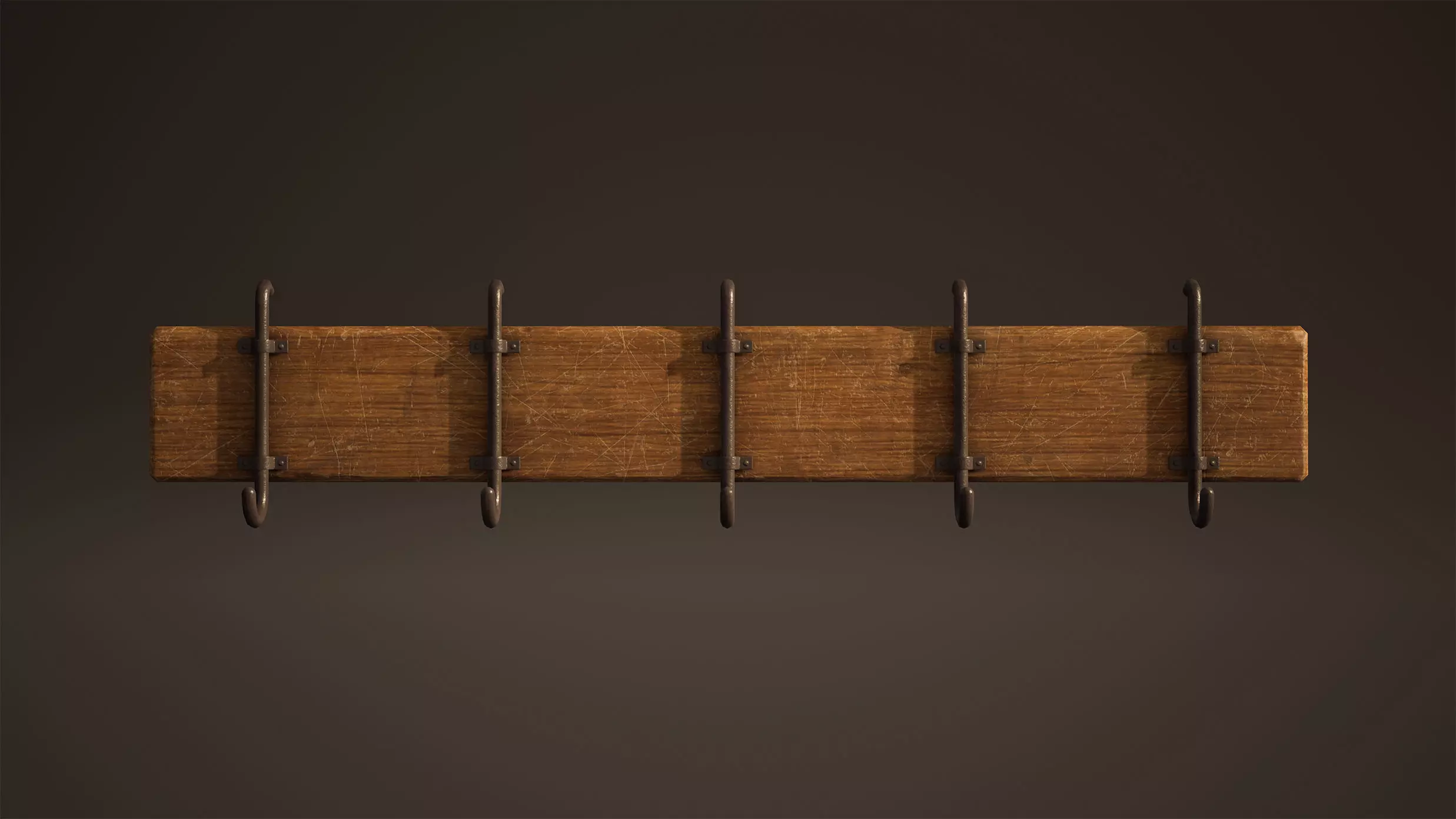 Hanger Game Ready wooden coat rack with hooks Low-poly 3D model_0