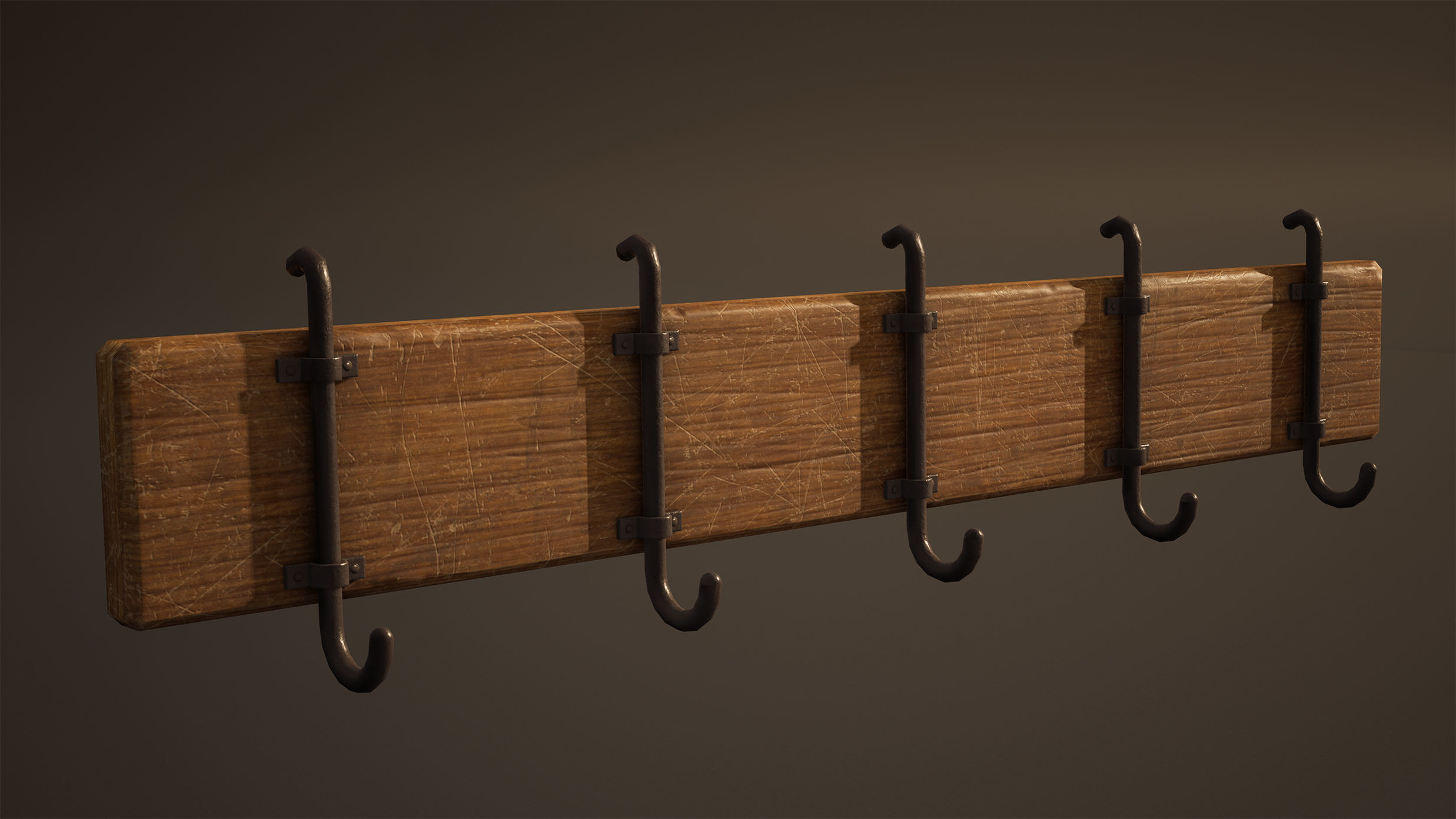 Hanger Game Ready wooden coat rack with hooks Low-poly 3D model_2