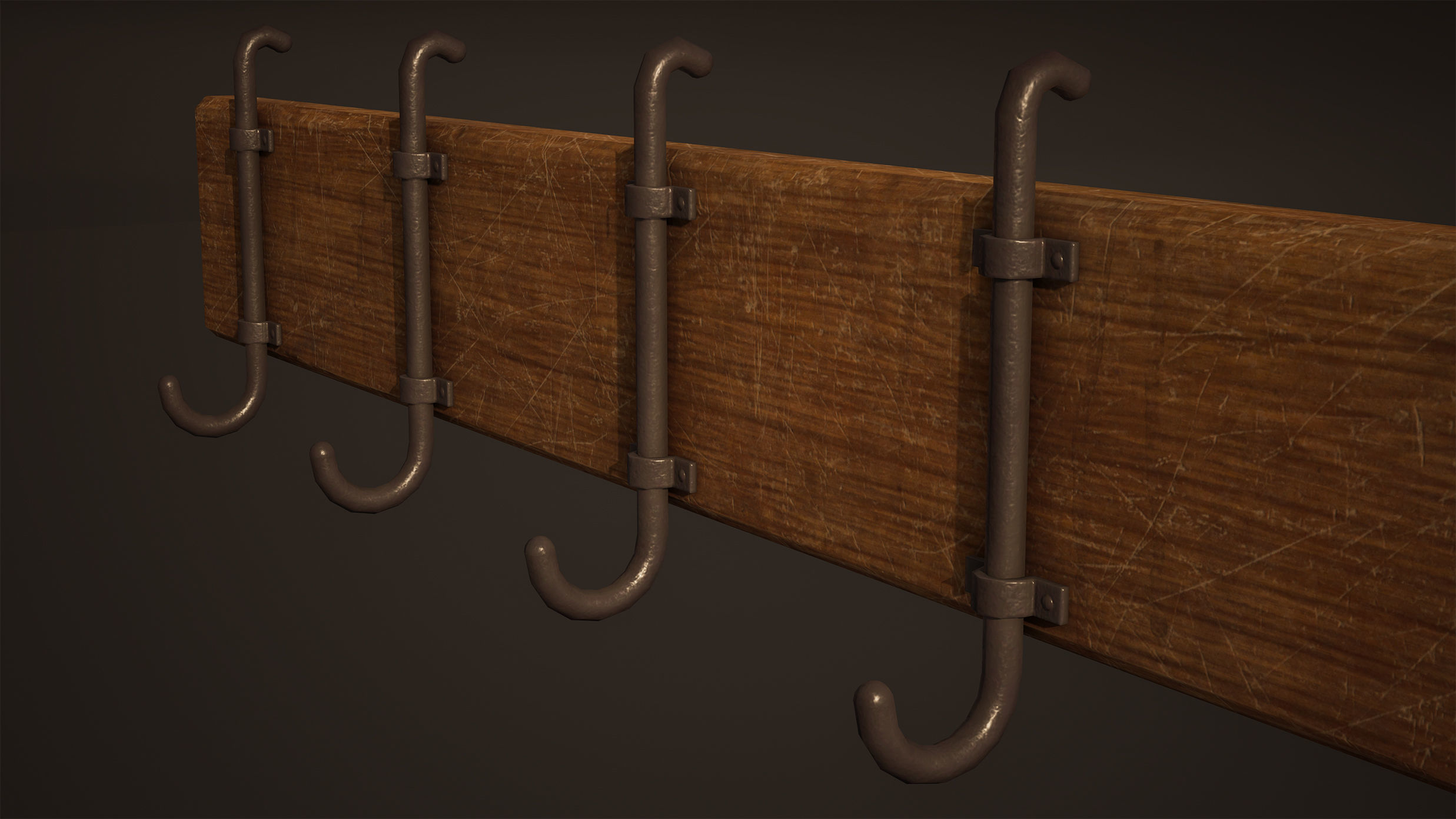 Hanger Game Ready wooden coat rack with hooks Low-poly 3D model_3