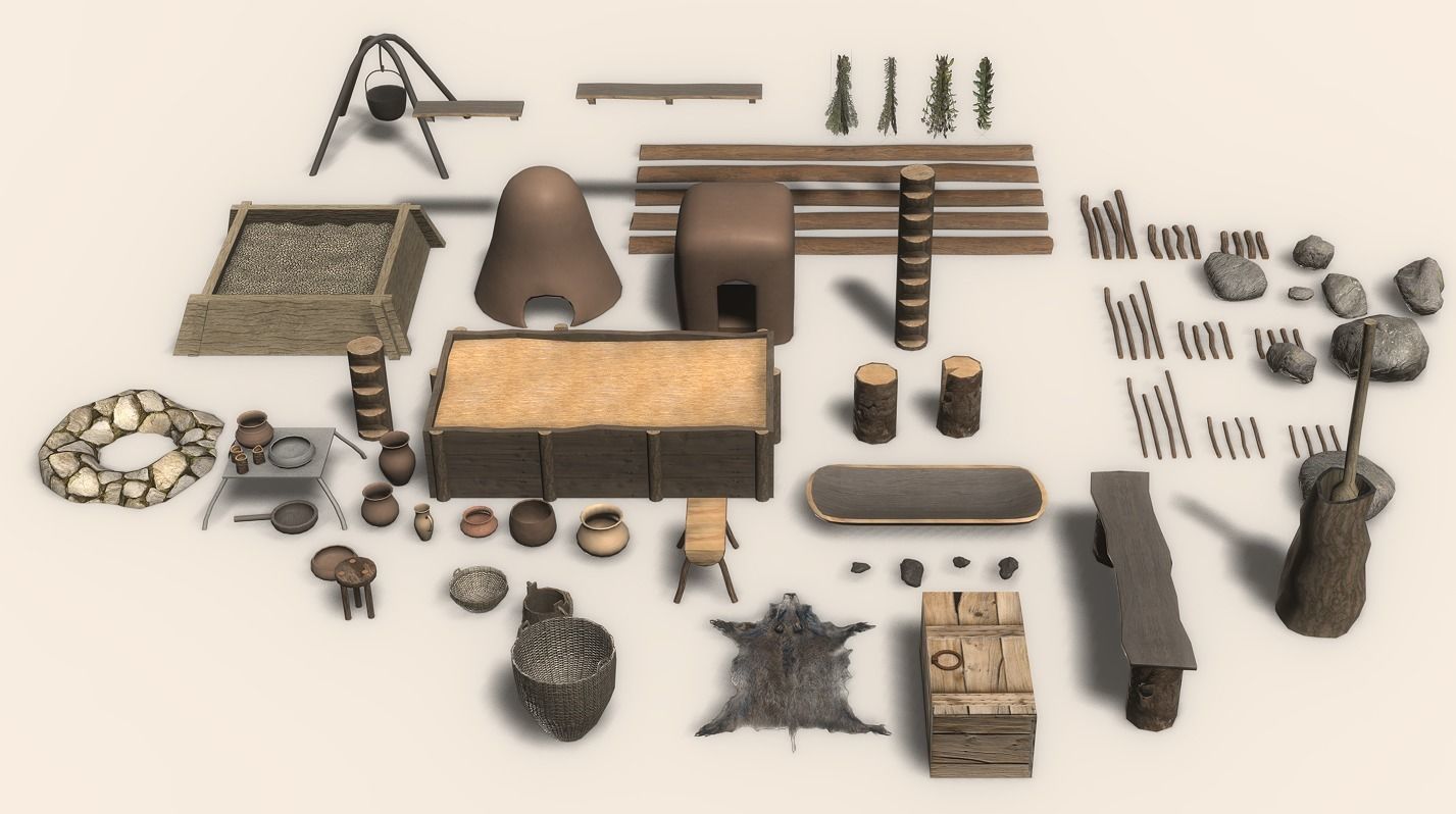 Medieval home assets pack - household items Low-poly 3D model_1
