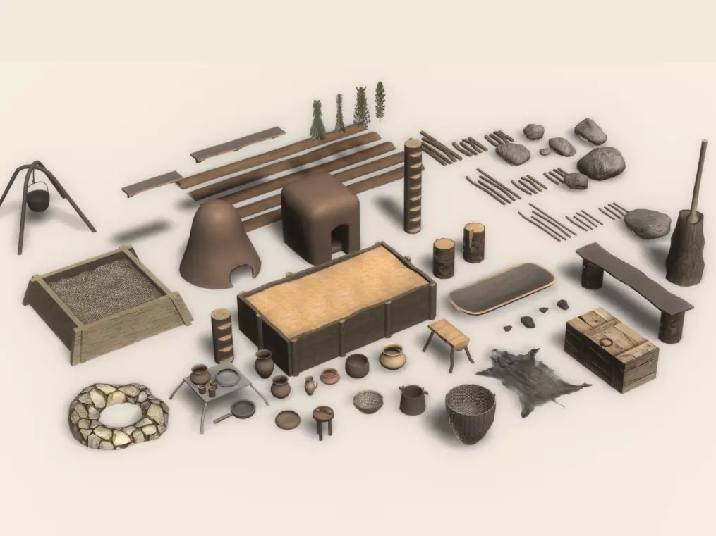 Medieval home assets pack - household items Low-poly 3D model_0