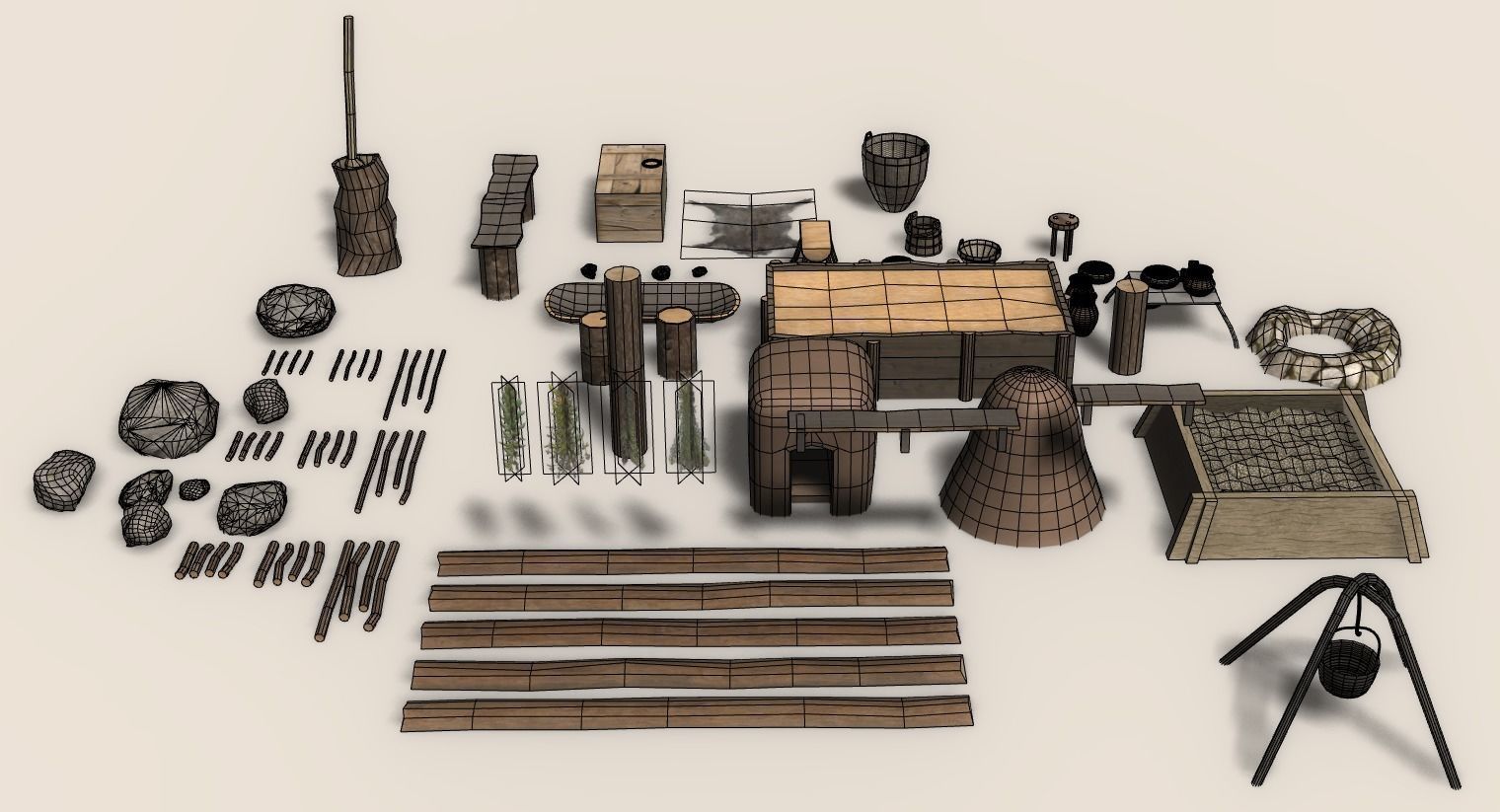 Medieval home assets pack - household items Low-poly 3D model_5
