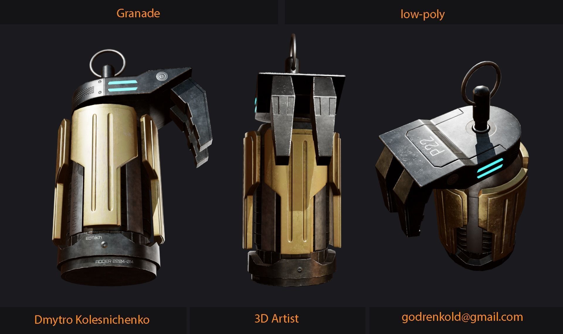 Grenade sci-fi Low-poly 3D model_3