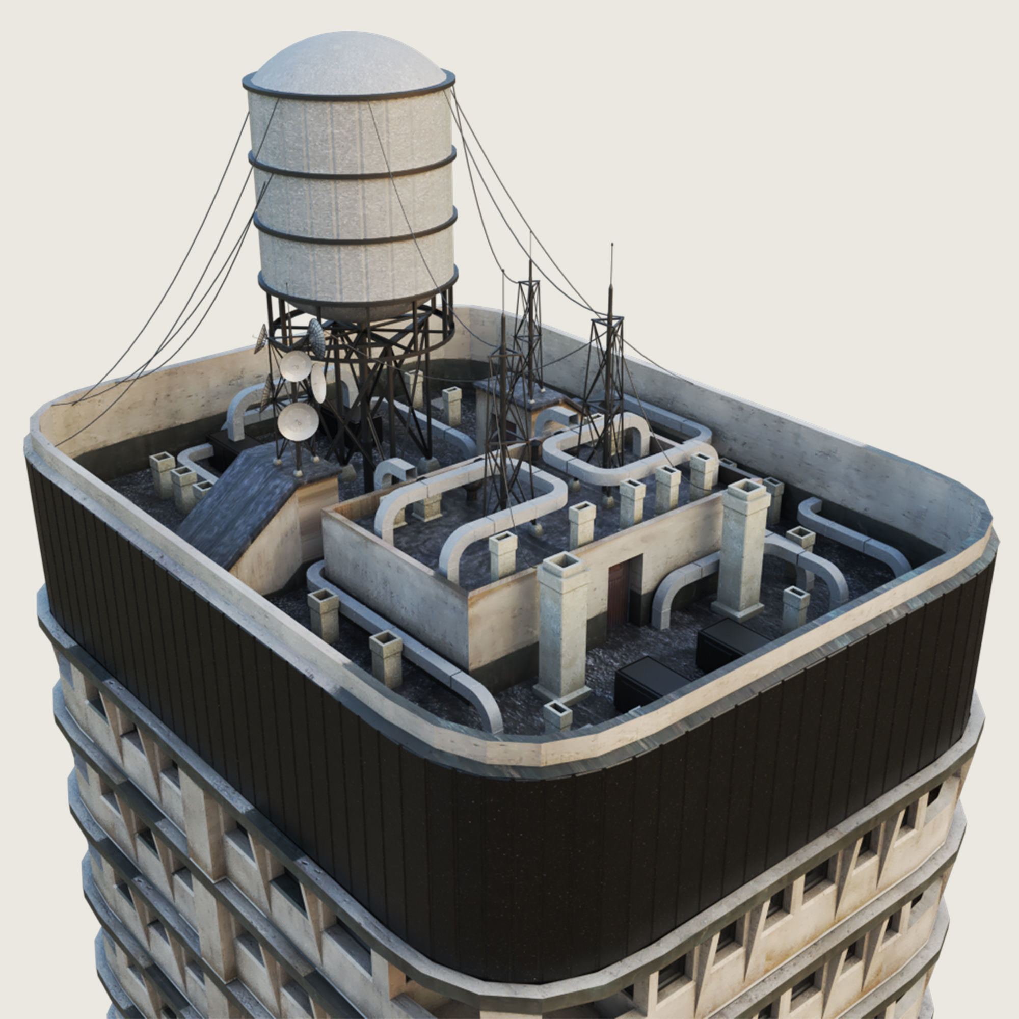 Building Skyscraper City Town Downtown Office Space Work Street Low-poly 3D model_3