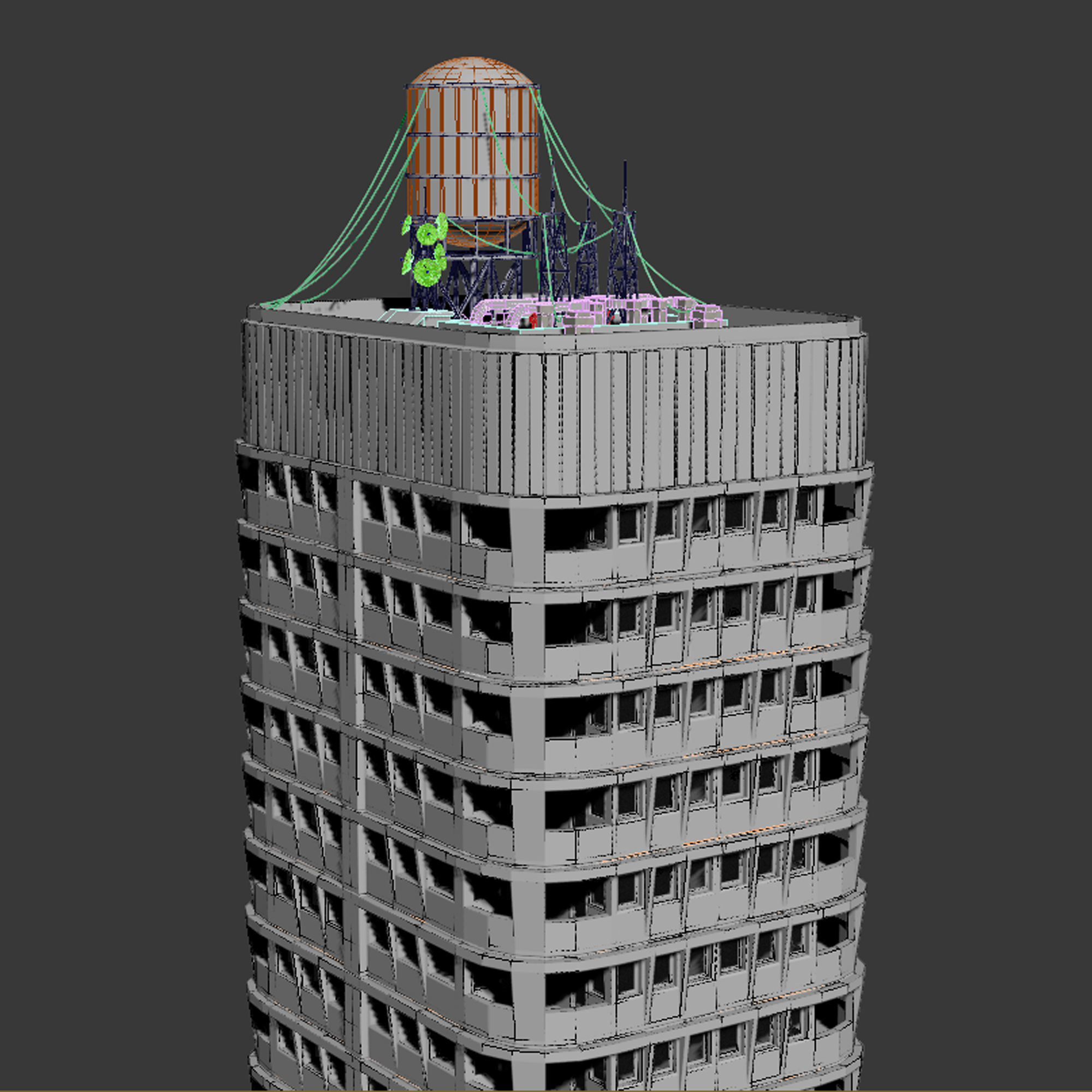 Building Skyscraper City Town Downtown Office Space Work Street Low-poly 3D model_7