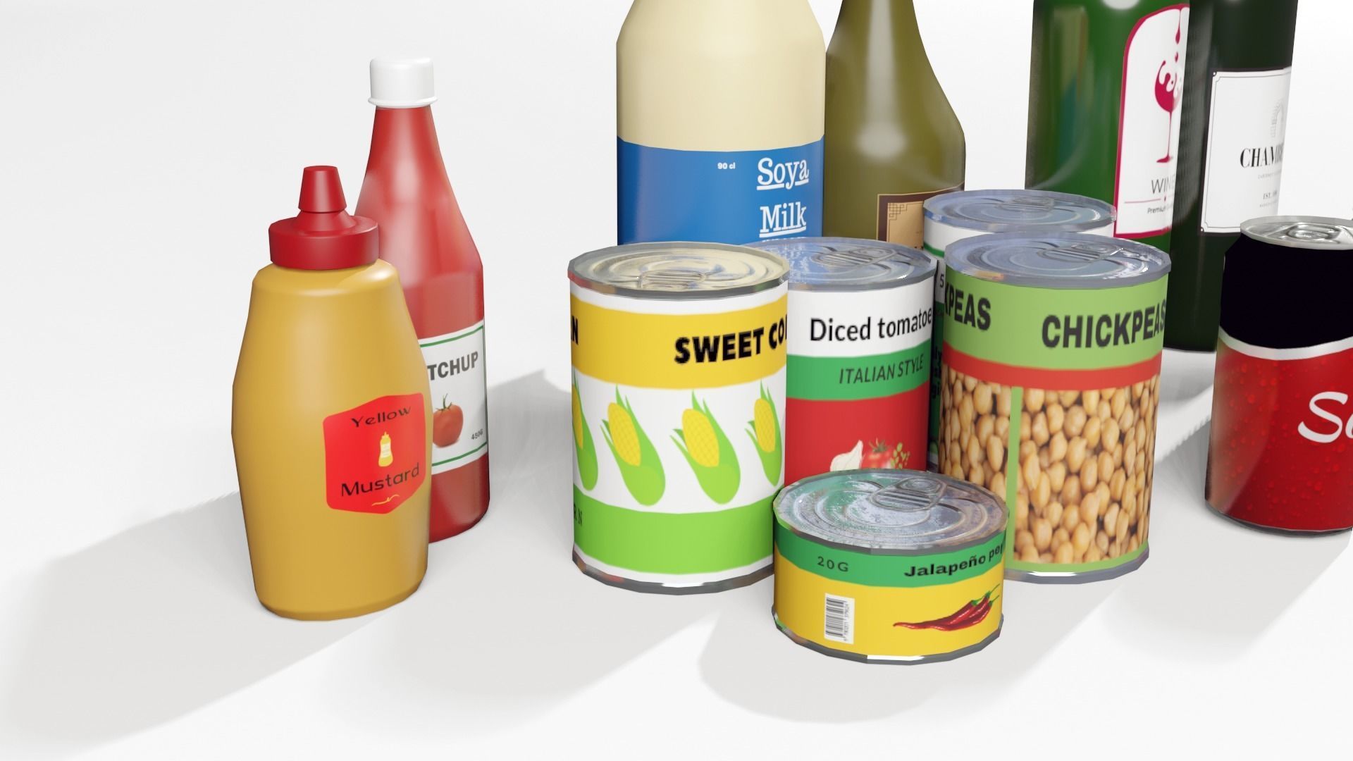 Groceries 2 cans and bottles Low-poly 3D model_7