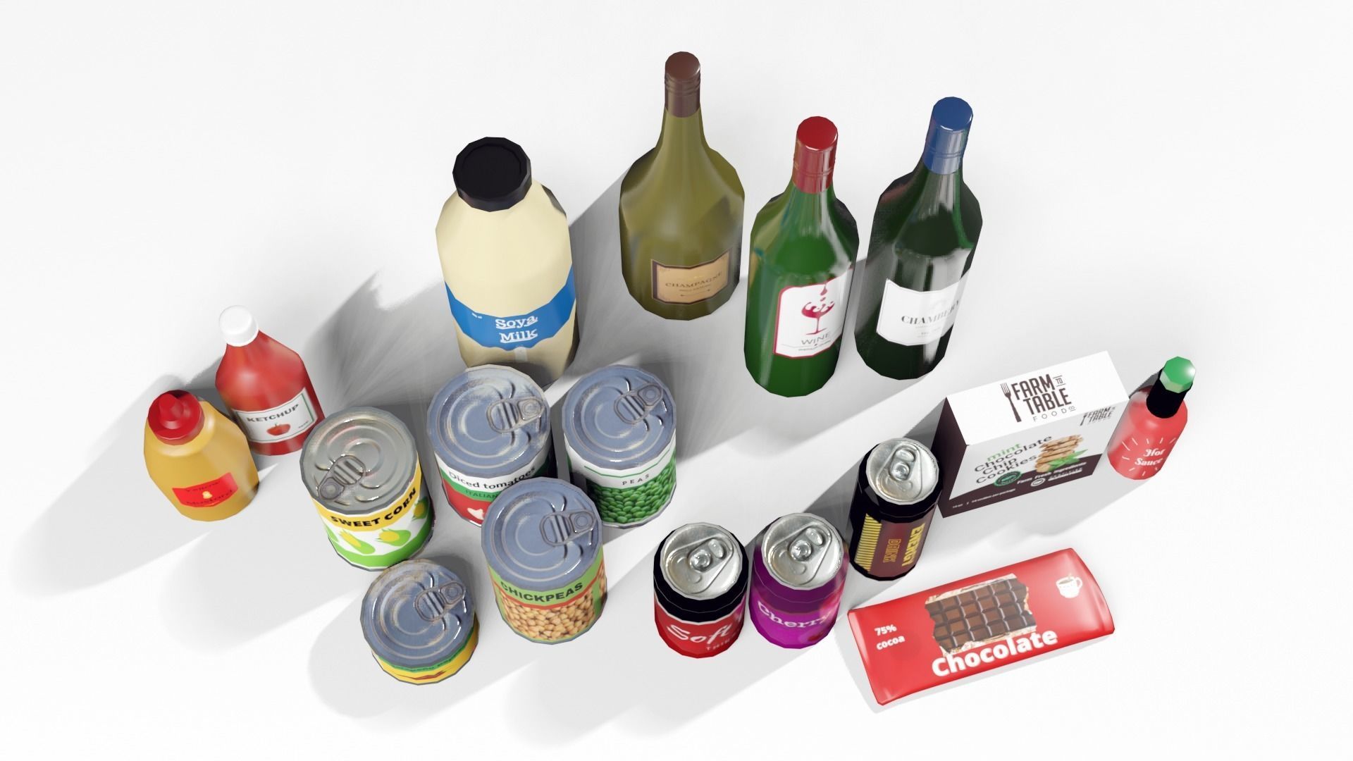 Groceries 2 cans and bottles Low-poly 3D model_2