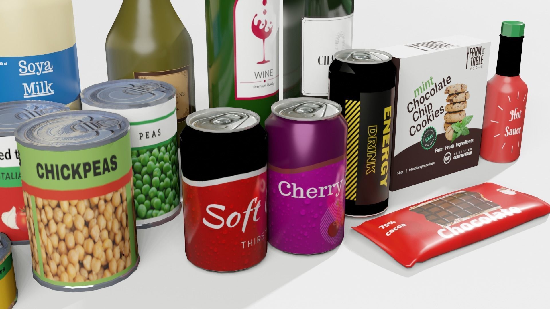 Groceries 2 cans and bottles Low-poly 3D model_5