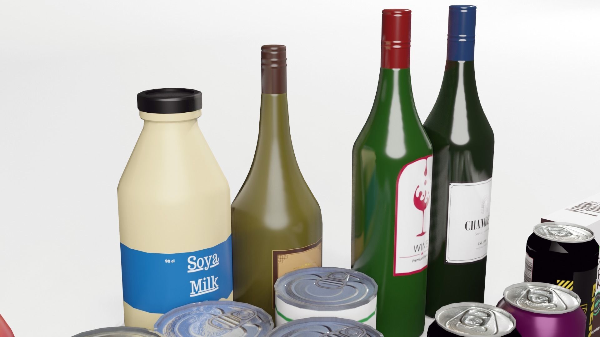 Groceries 2 cans and bottles Low-poly 3D model_6