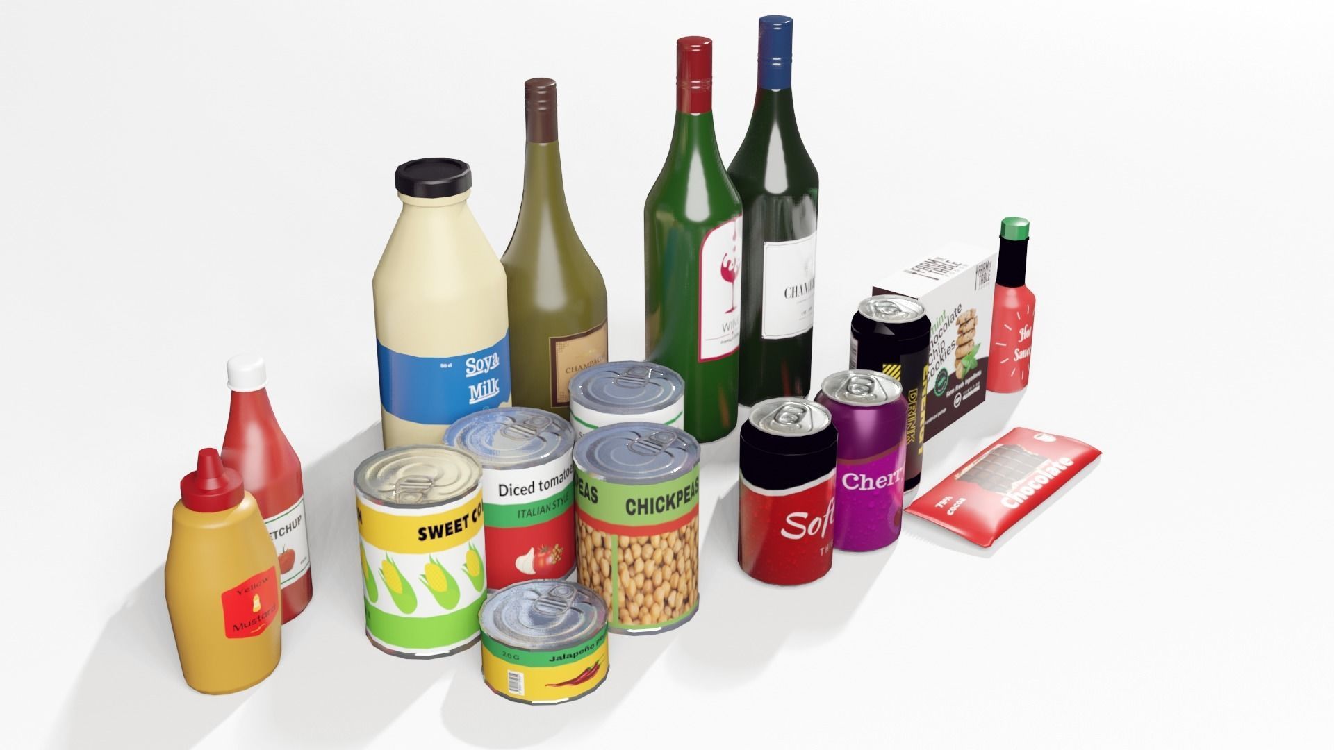 Groceries 2 cans and bottles Low-poly 3D model_4