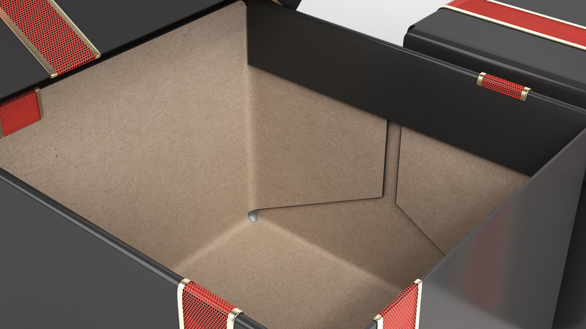 Black cardboard gift box with red bow 3D model_3