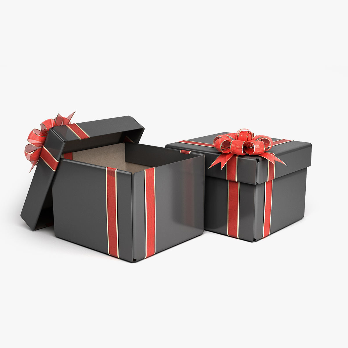 Black cardboard gift box with red bow 3D model_1