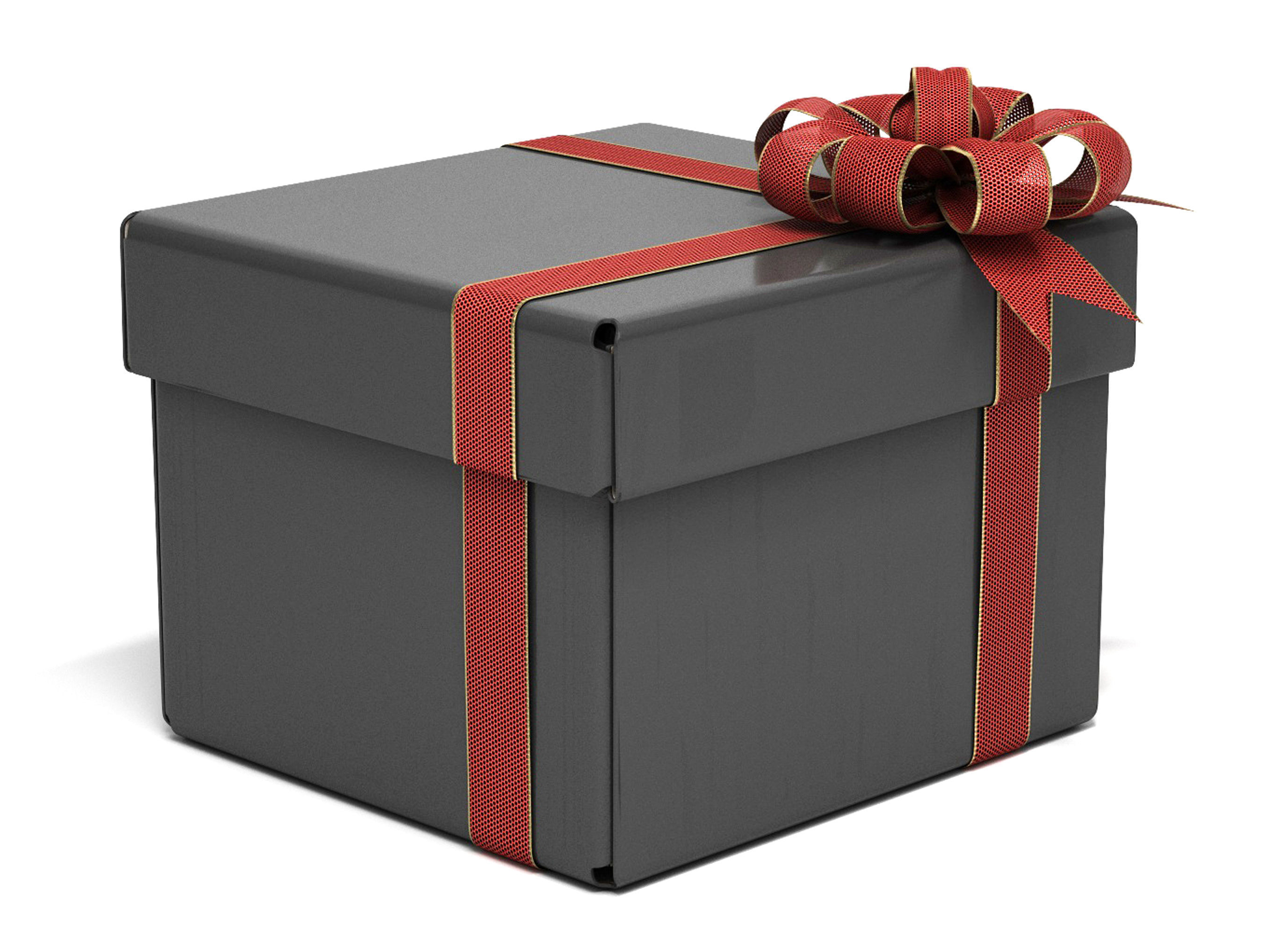 Black cardboard gift box with red bow 3D model_8