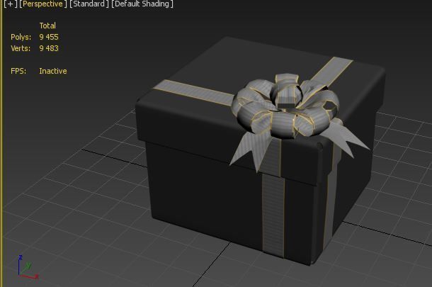 Black cardboard gift box with red bow 3D model_6