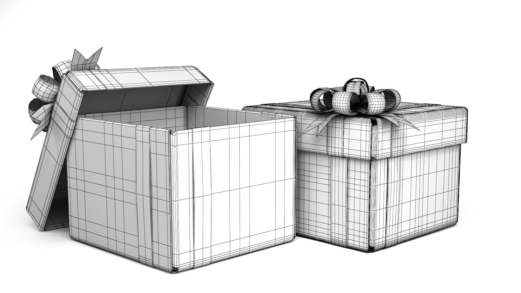 Black cardboard gift box with red bow 3D model_5