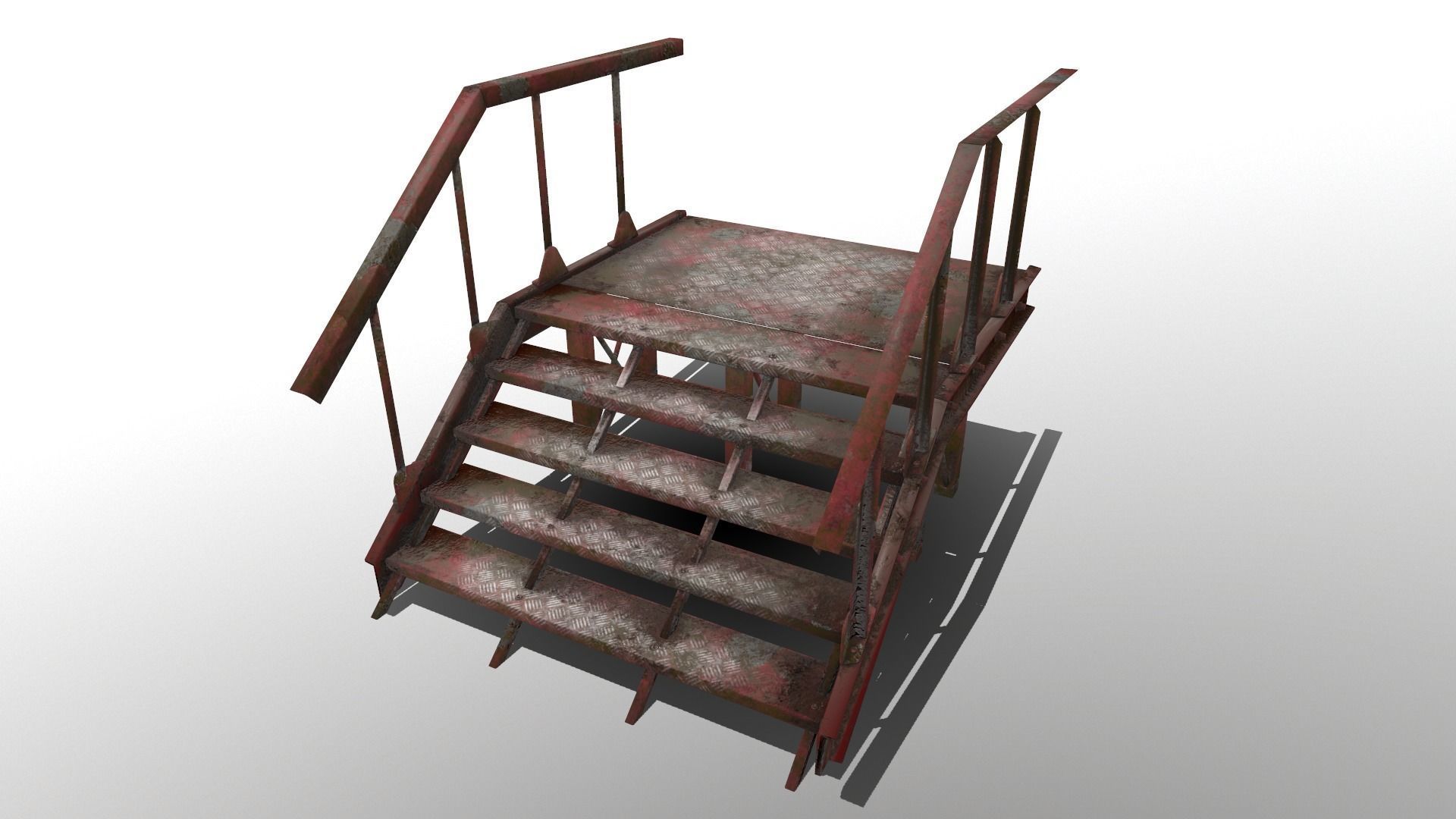 Stairs Low-poly 3D model staircase made of metal and wood Low-poly 3D model_5