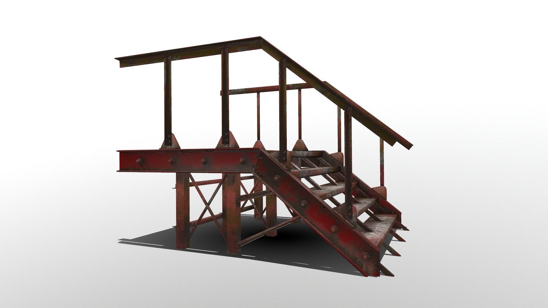 Stairs Low-poly 3D model staircase made of metal and wood Low-poly 3D model_4