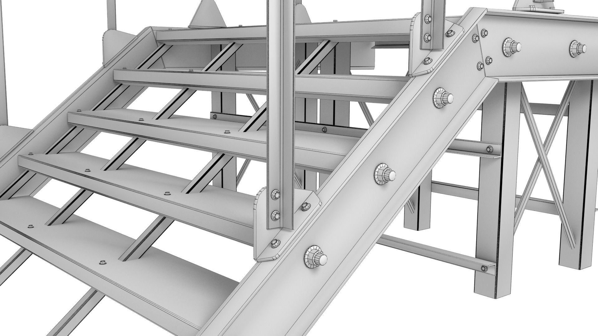 Stairs Low-poly 3D model staircase made of metal and wood Low-poly 3D model_11