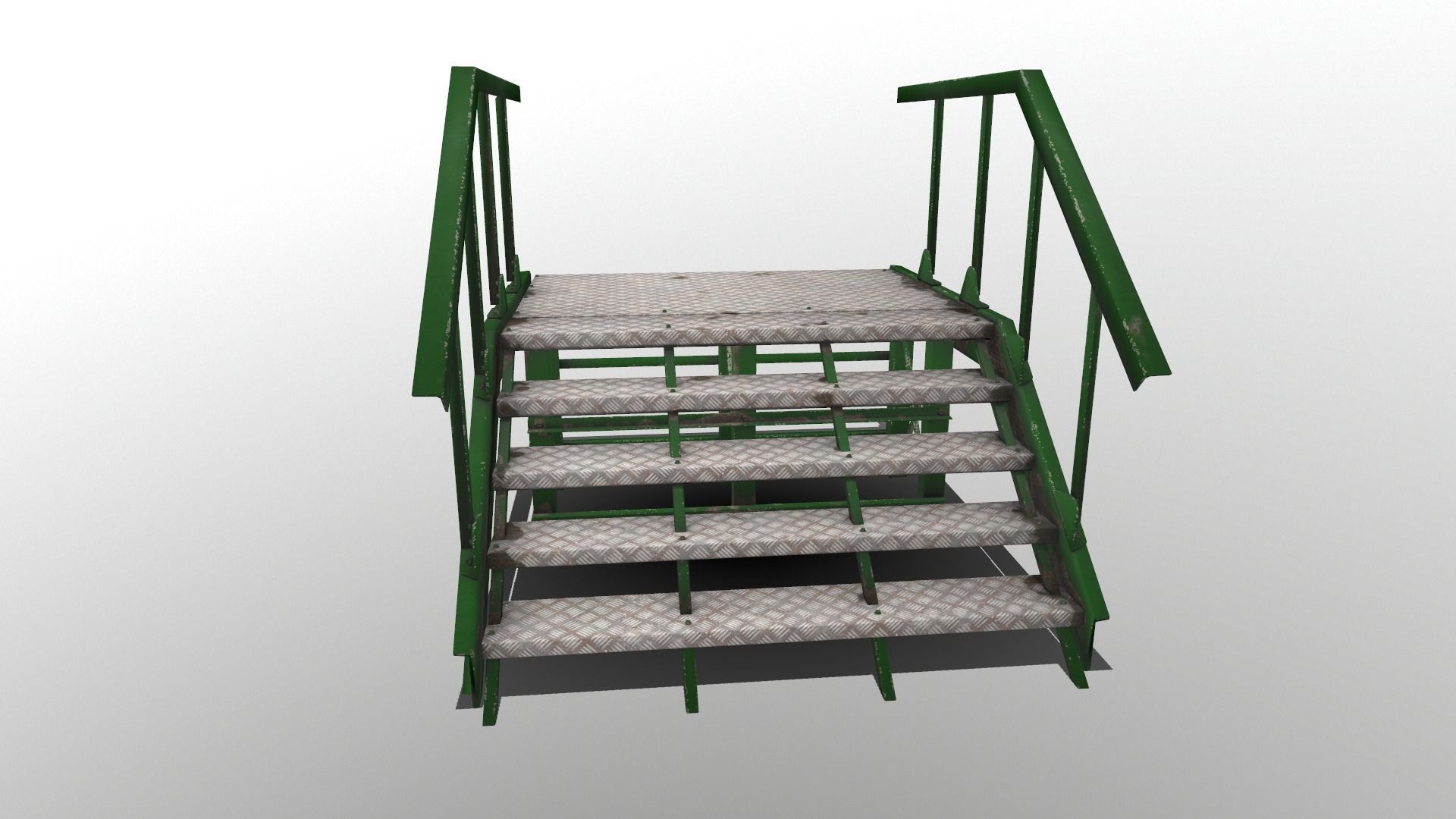 Stairs Low-poly 3D model staircase made of metal and wood Low-poly 3D model_9