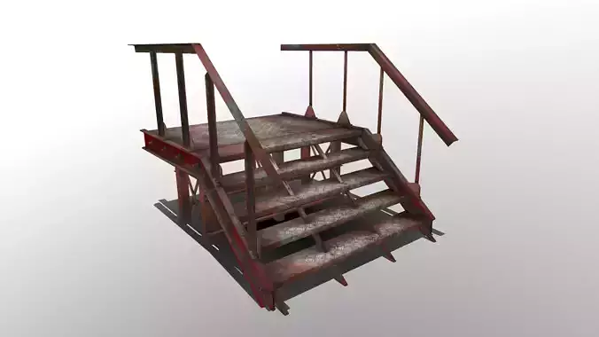 Stairs Low-poly 3D model staircase made of metal and wood