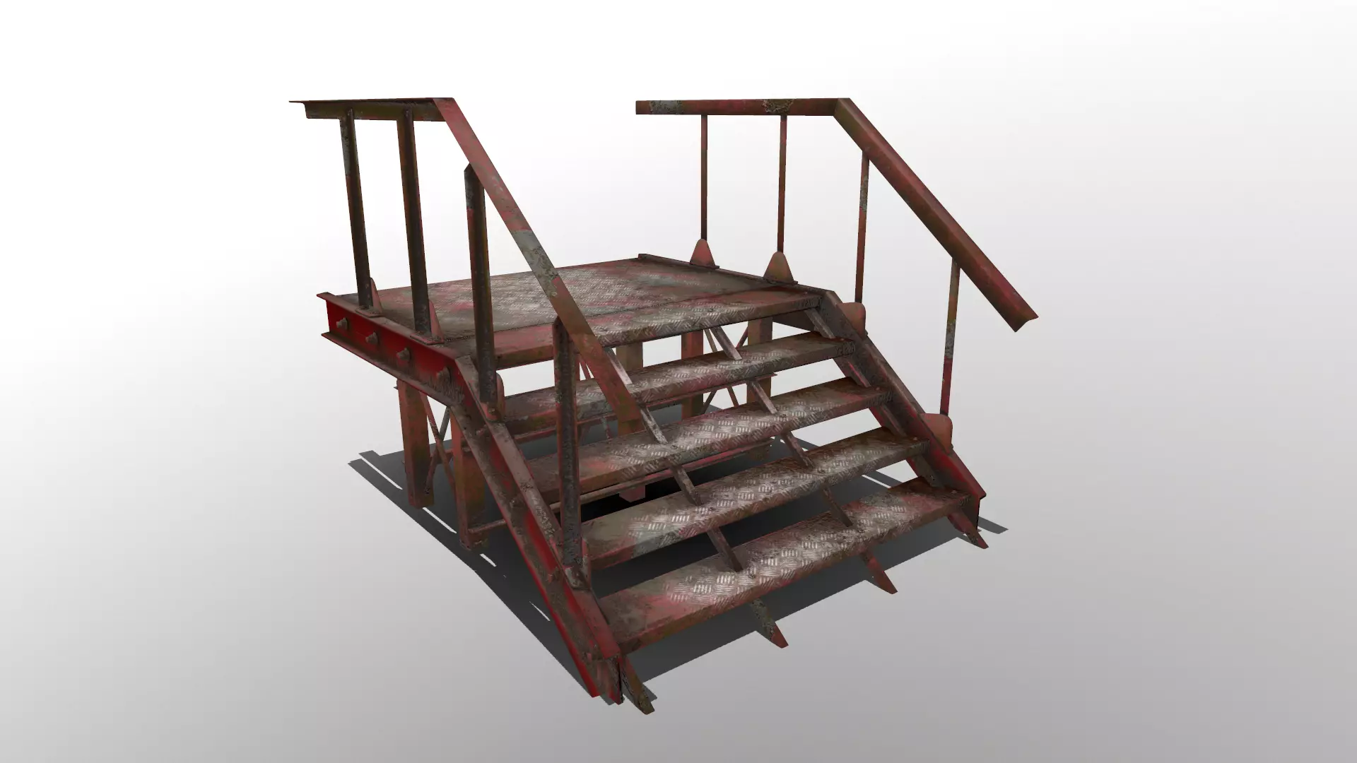 Stairs Low-poly 3D model staircase made of metal and wood Low-poly 3D model_0