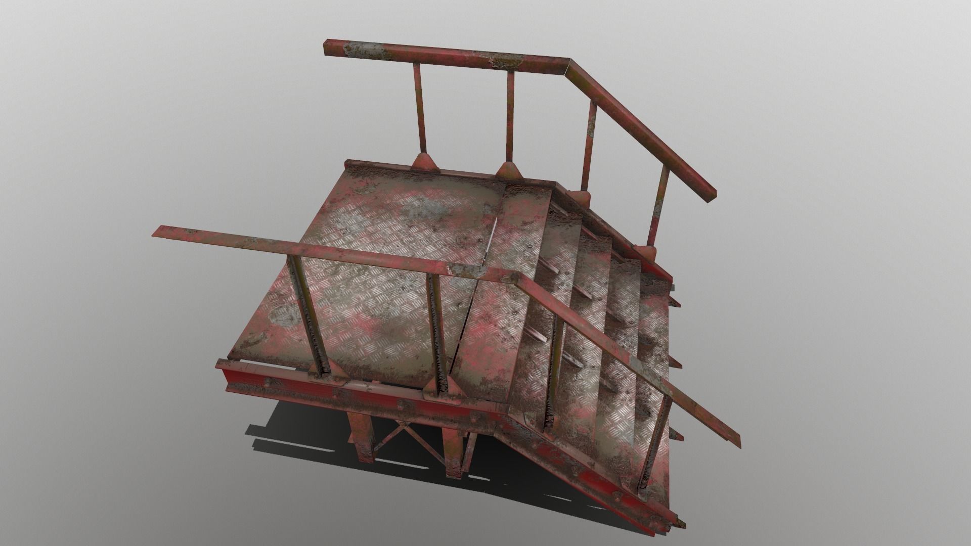 Stairs Low-poly 3D model staircase made of metal and wood Low-poly 3D model_3