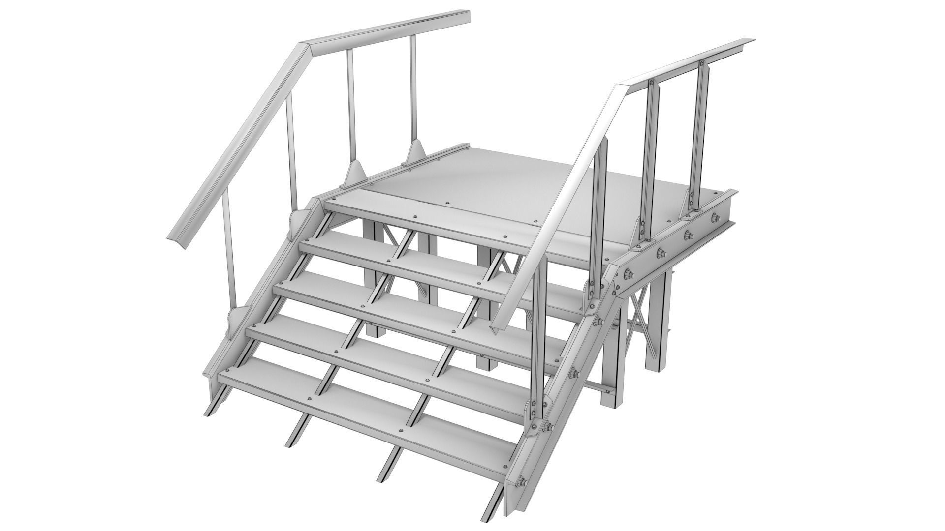 Stairs Low-poly 3D model staircase made of metal and wood Low-poly 3D model_10