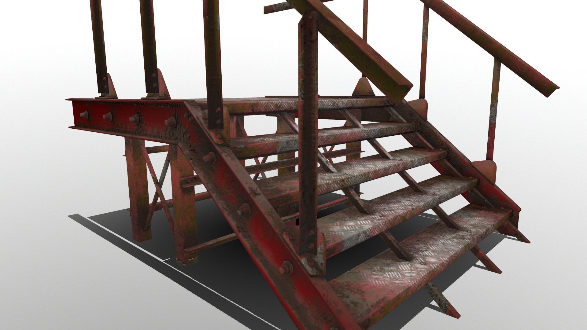 Stairs Low-poly 3D model staircase made of metal and wood Low-poly 3D model_6