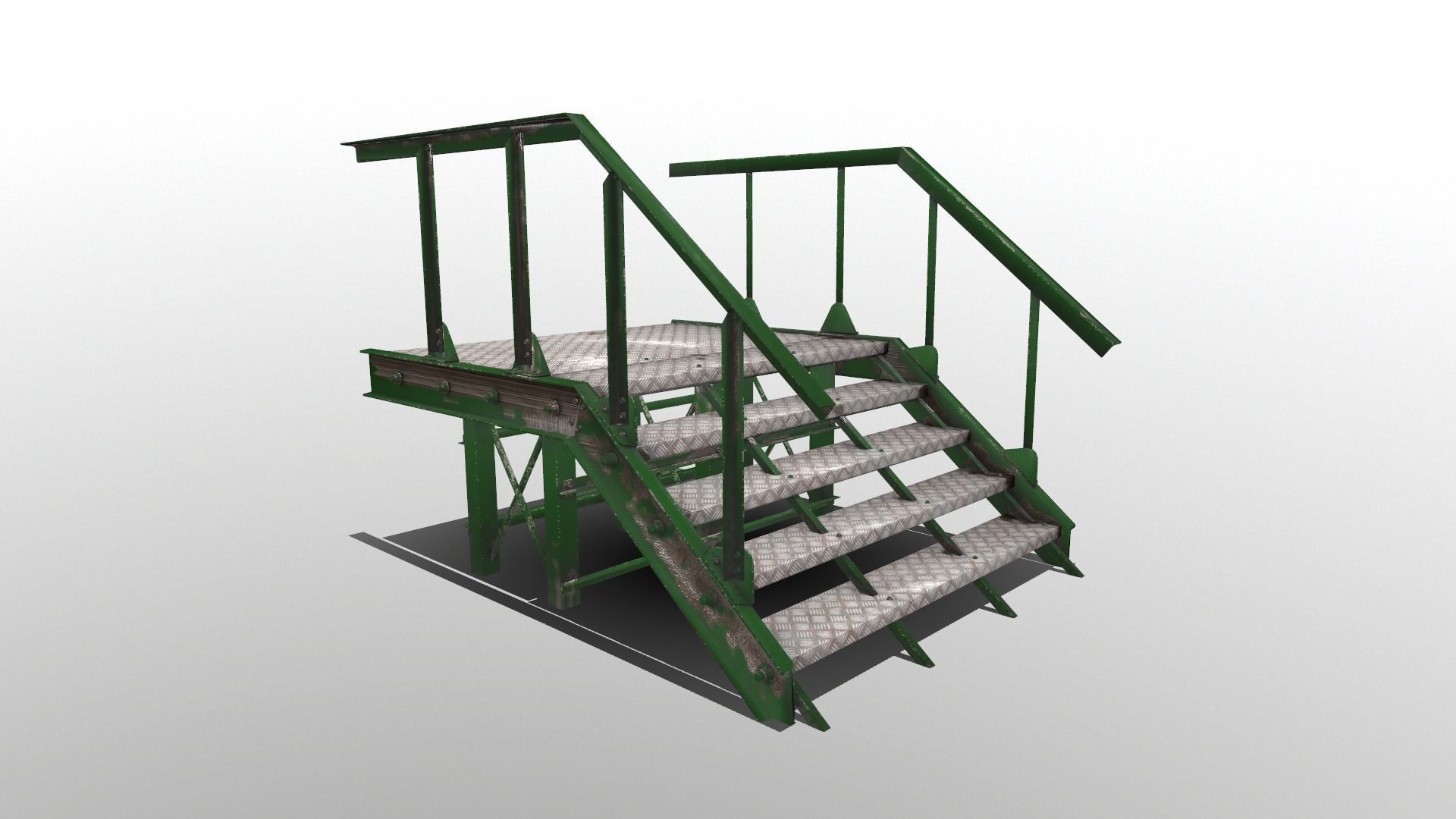 Stairs Low-poly 3D model staircase made of metal and wood Low-poly 3D model_7