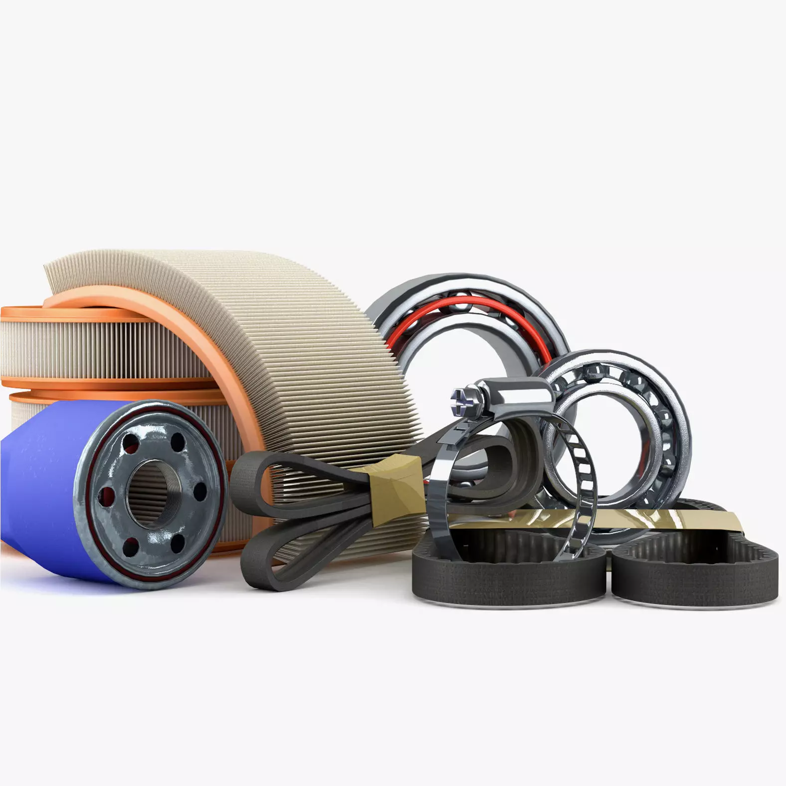 Car parts in a set Low-poly 3D model_0