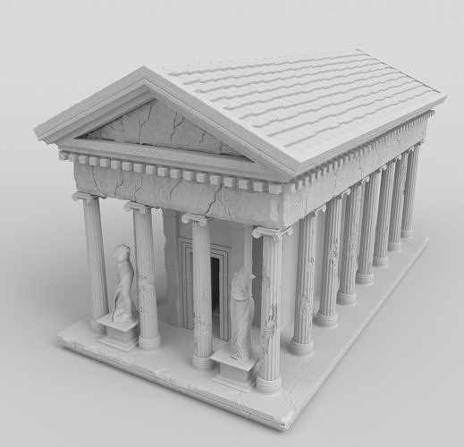 Greek temple with statues 3D print model