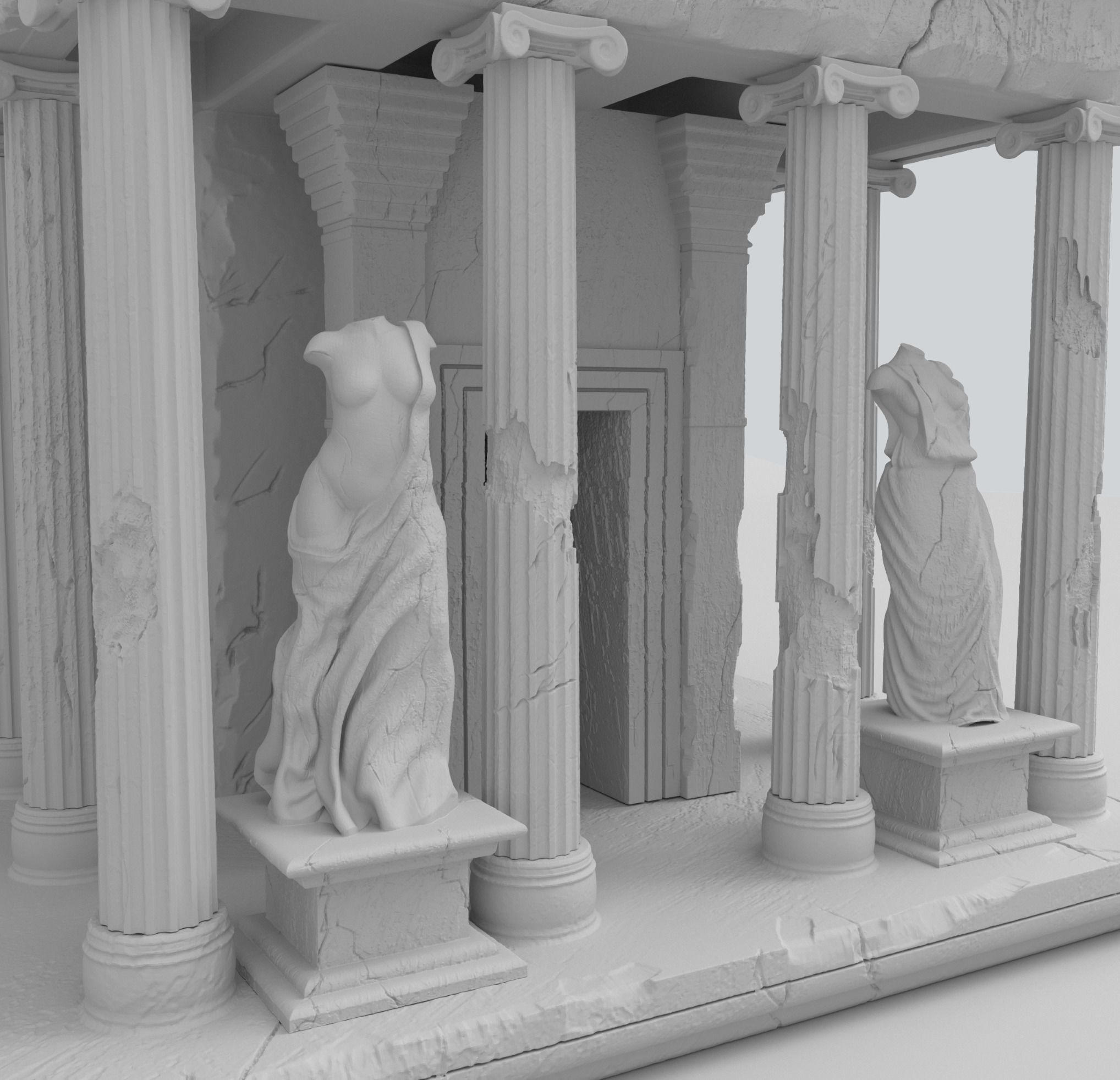 Greek temple with statues 3D print model_2